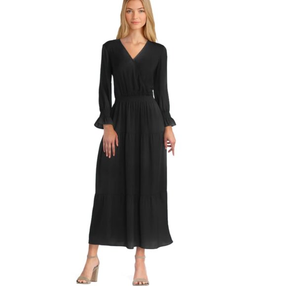 Gigi Parker Washed Satin Maxi Peasant Dress Black Size S - Picture 1 of 9